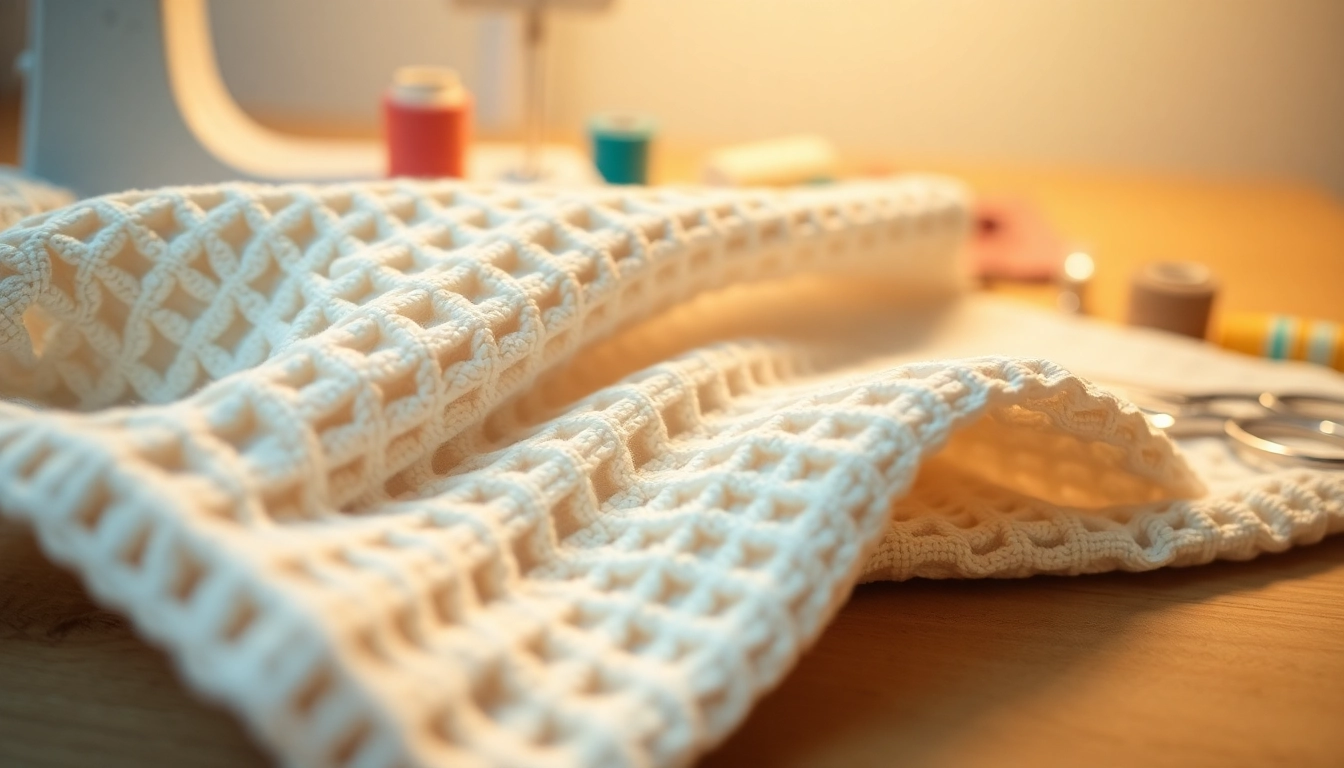 Wafel katoen stof met textuur en gezellige achtergrond, ideaal voor creatieve projecten.