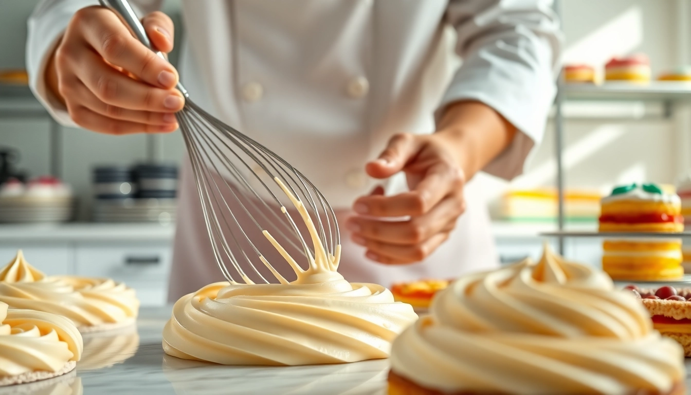 Bereid lekkere mousseline crème met een chef-kok in een heldere keuken.