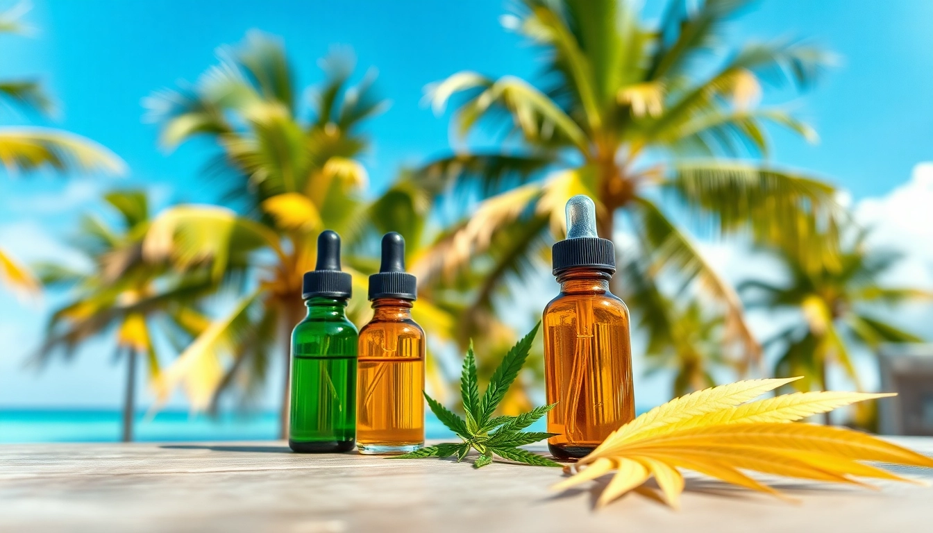 Display of CBD products in Miami sunlight, highlighting cbd miami benefits.