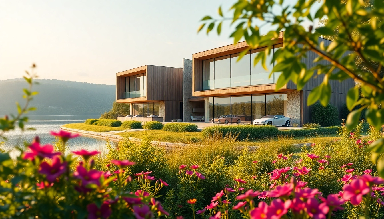Architekturvisualisierung eines modernen Wohngebäudes in einer grünen Umgebung, harmonisch und einladend.
